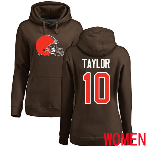 Cleveland Browns Taywan Taylor Women Brown Jersey #10 NFL Football Name and Number Logo Pullover Hoodie Sweatshirt